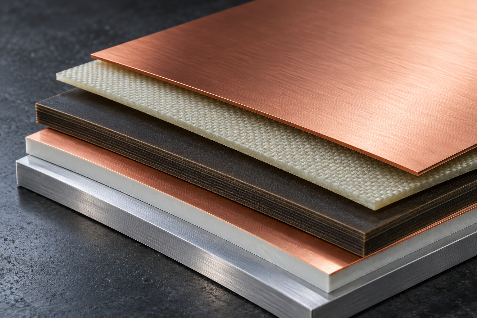 Stack di laminati, prepreg, rame e substrato metallico per PCB